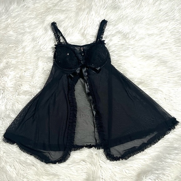 VTG Victoria’s Secret Sexy Little Things Ruffled Babydoll Top Bustier 36C Sequin - Picture 5 of 15